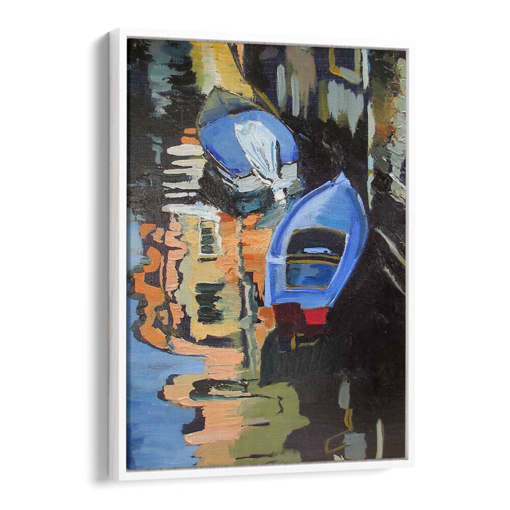 BOATS ON THE CANAL , BEACH PAINTINGS