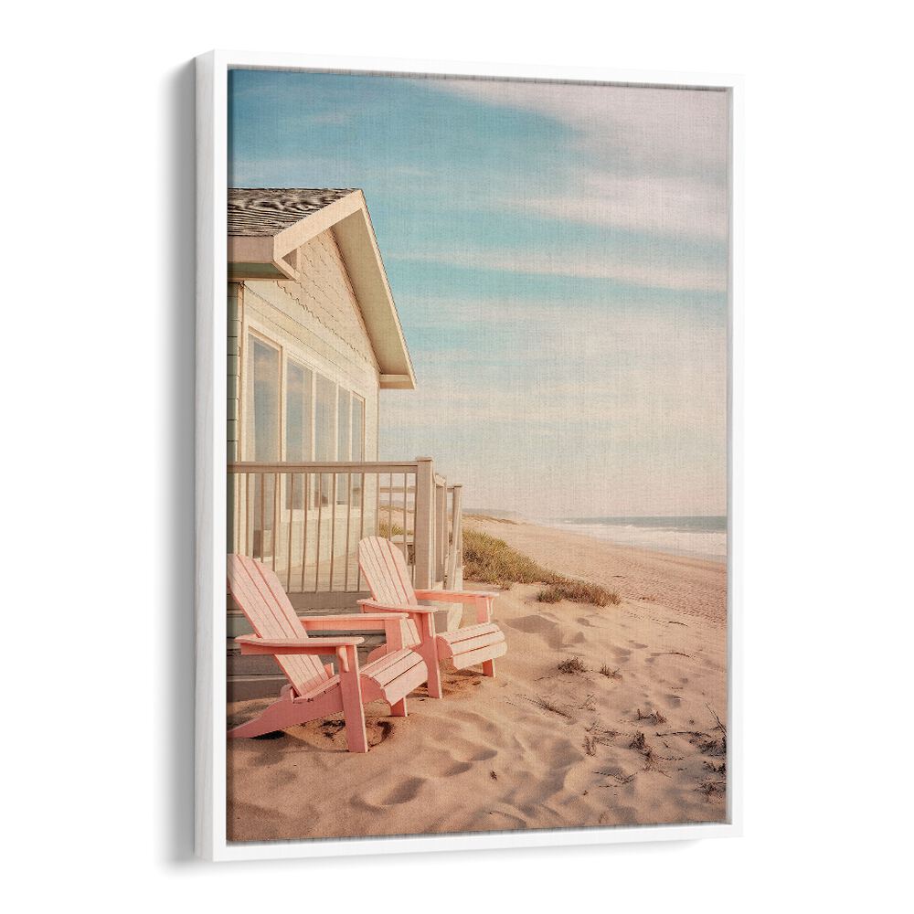 Serene ALONG THE BEACH, BEACH PAINTINGS featuring cozy chairs by the shore, perfect for coastal living decor.