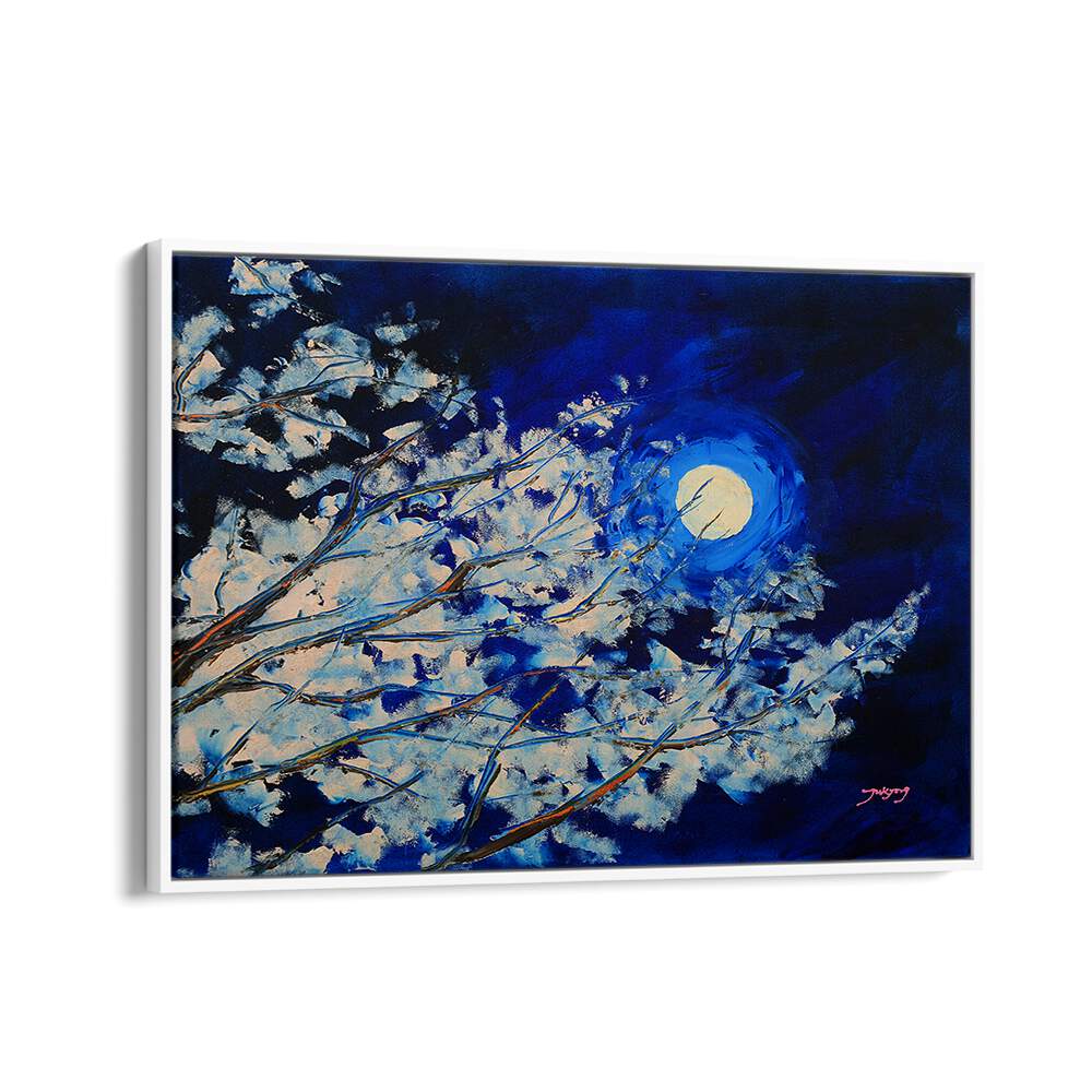BLUEMOON, LANDSCAPE PAINTINGS feature a serene night scene with a luminous moon and wispy clouds.