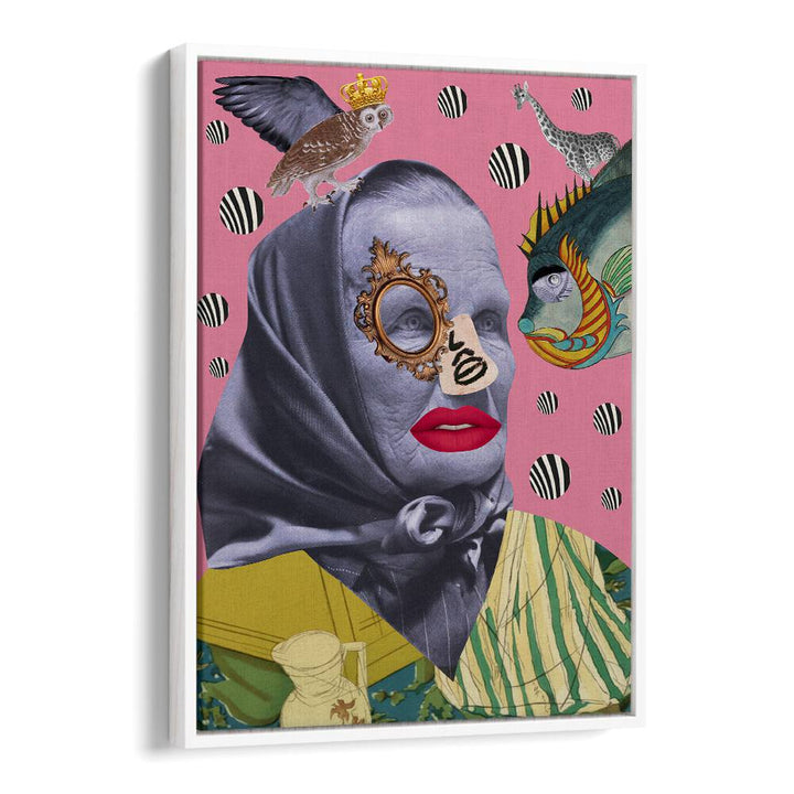Surreal art print titled GRANDMOTHER, blending family heritage with vibrant colors and whimsical elements.