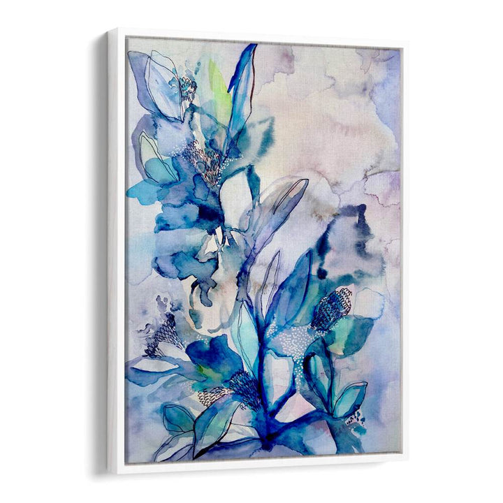Elegant AQUA FLORAL, FLORAL FLOWER PAINTINGS featuring delicate blue hues, perfect for any modern decor.