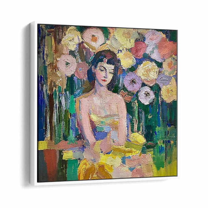 Stunning WOMAN WITH FLOWERS artwork, capturing femininity and elegance, perfect for any art lover's collection.