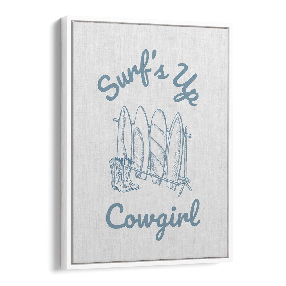 Stylish SURFS UP COWGIRL beach painting, blending western flair with ocean vibes, perfect for adventurous decor.