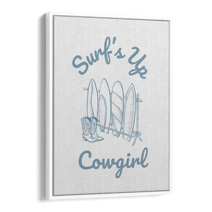 Stylish SURFS UP COWGIRL beach painting, blending western flair with ocean vibes, perfect for adventurous decor.