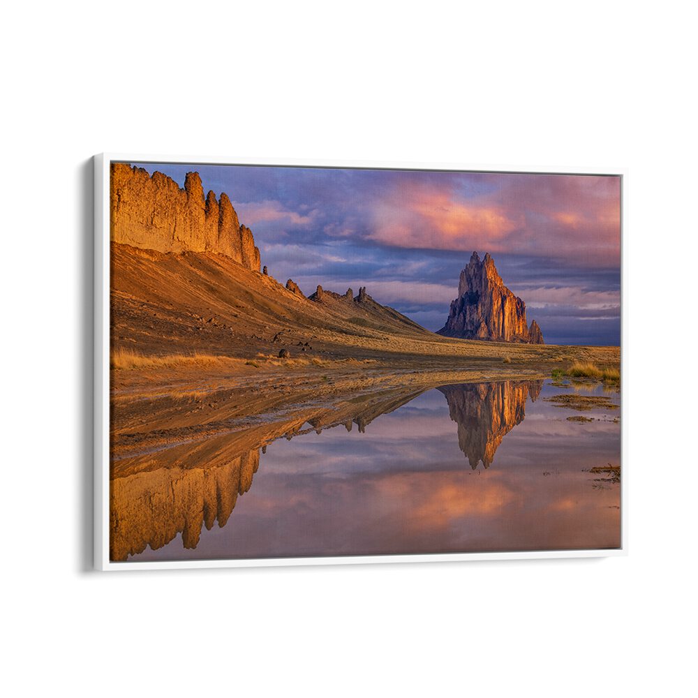 Majestic REFLECTION OF SHIPROCK in calm waters, perfect for your home as photography prints. Embrace nature's beauty.