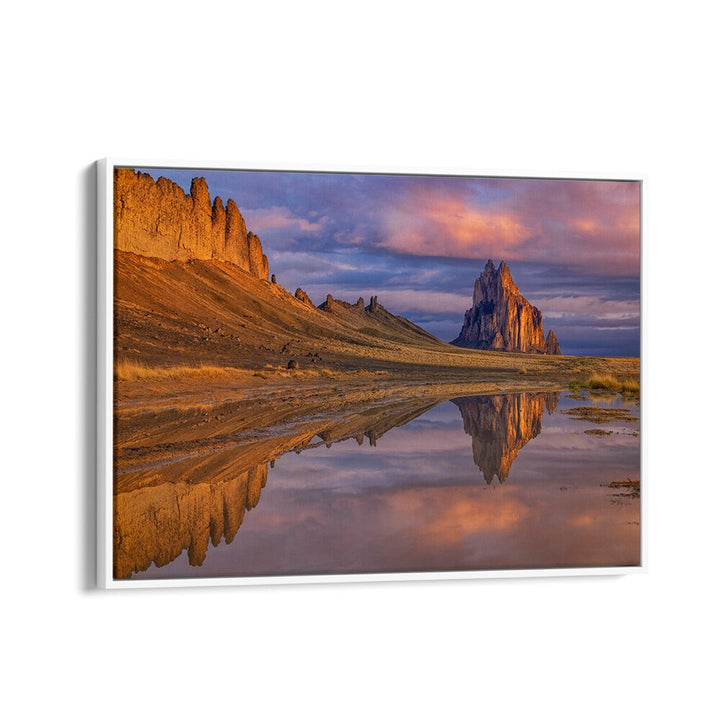 Majestic REFLECTION OF SHIPROCK in calm waters, perfect for your home as photography prints. Embrace nature's beauty.