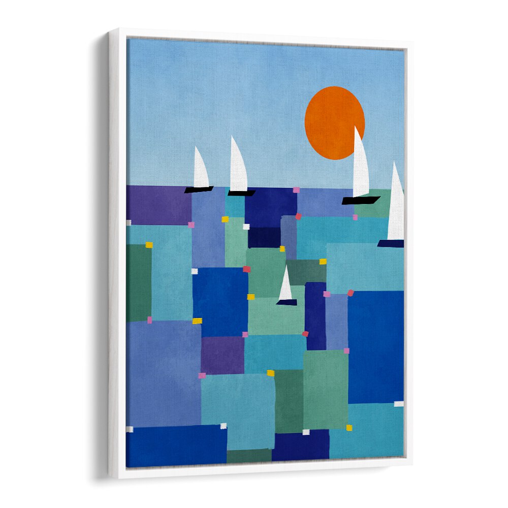 Vibrant RADIANT OCEAN VOYAGE, BEACH PAINTINGS showcasing colorful sails and a serene sea, perfect for ocean lovers.