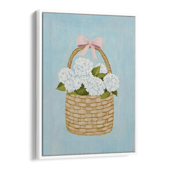 HYDRANGEAS IN BASKET , FLORAL FLOWER PAINTINGS