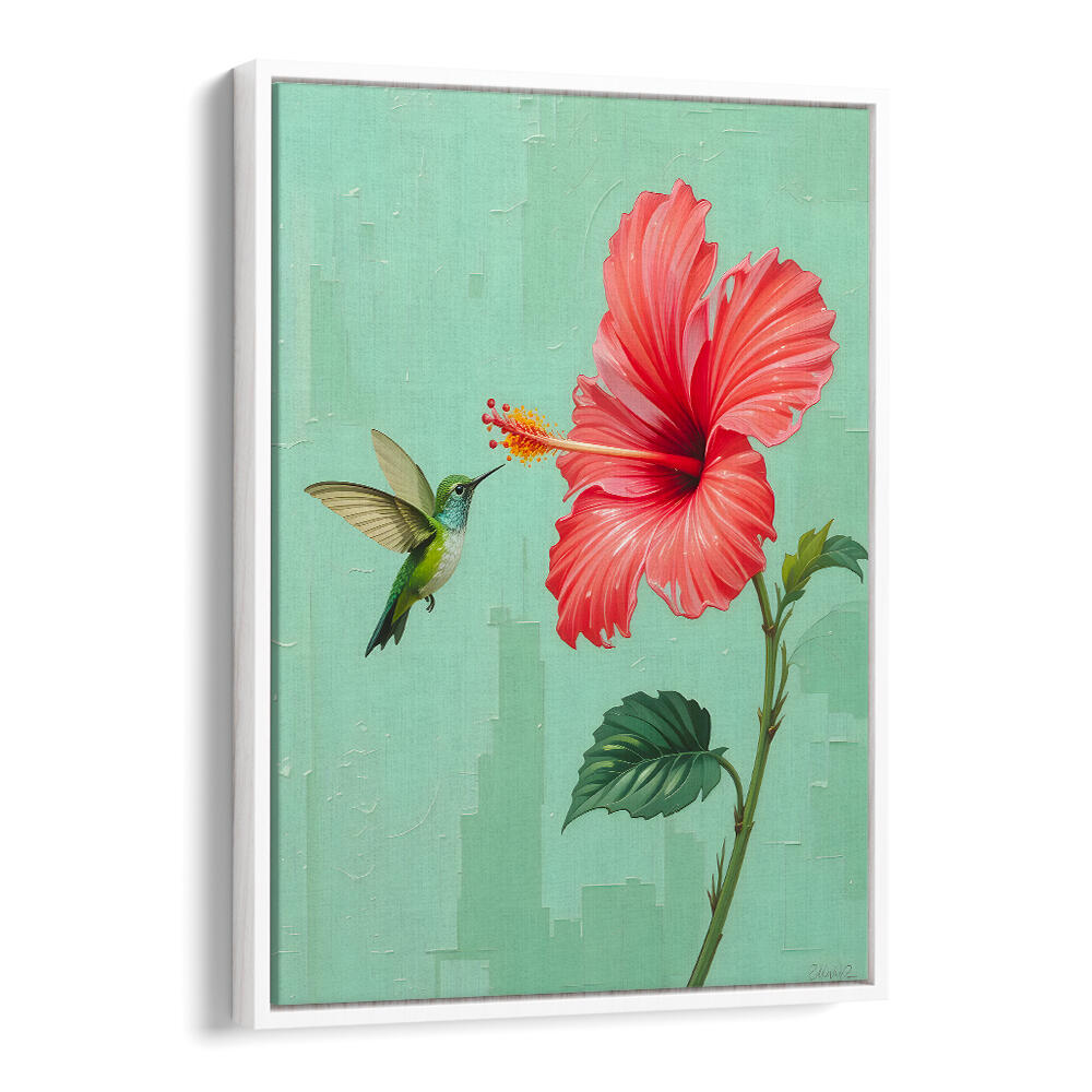 BIRD VISITED MY GARDEN , FLORAL FLOWER PAINTINGS