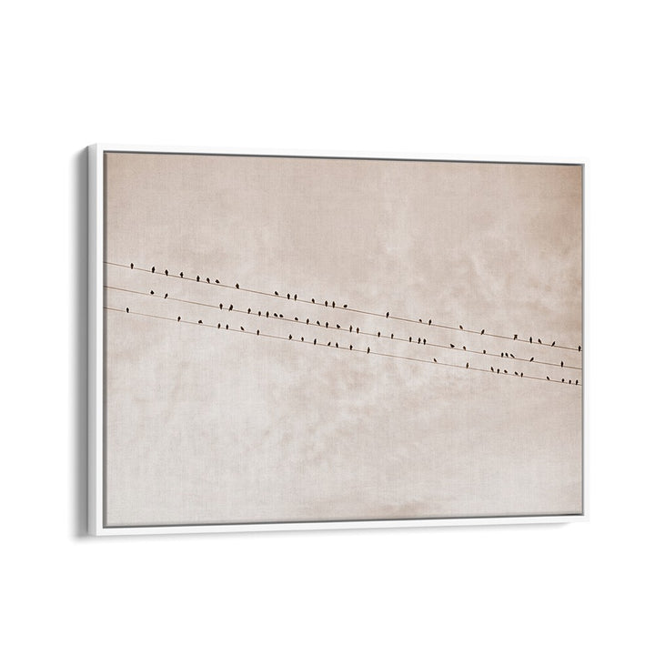 BIRDS ON A WIRE BEIGE, ANIMAL PAINTINGS showcases elegant birds against a soft beige backdrop, perfect for nature lovers.