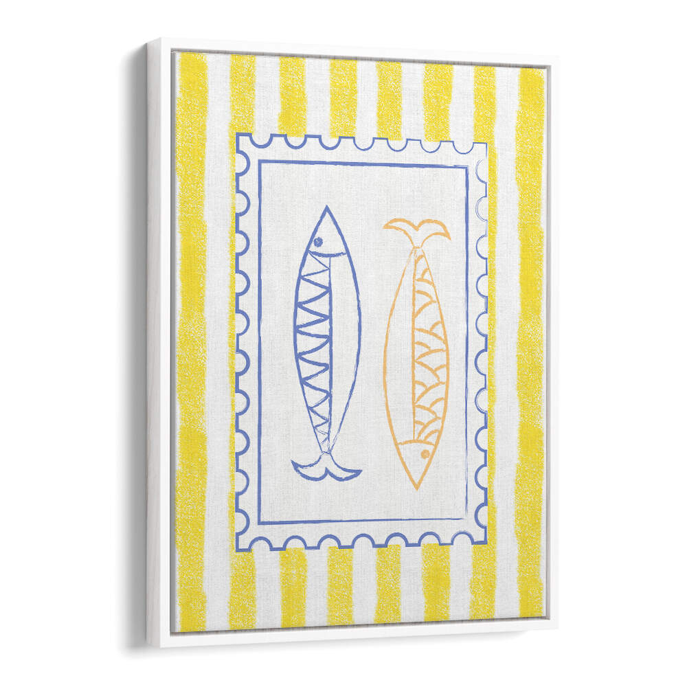 FISH STAMP ON YELLOW STRIPES , KITCHEN POSTERS