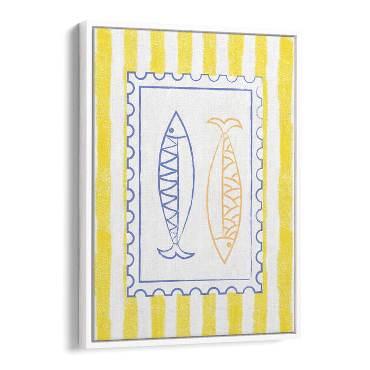 FISH STAMP ON YELLOW STRIPES , KITCHEN POSTERS