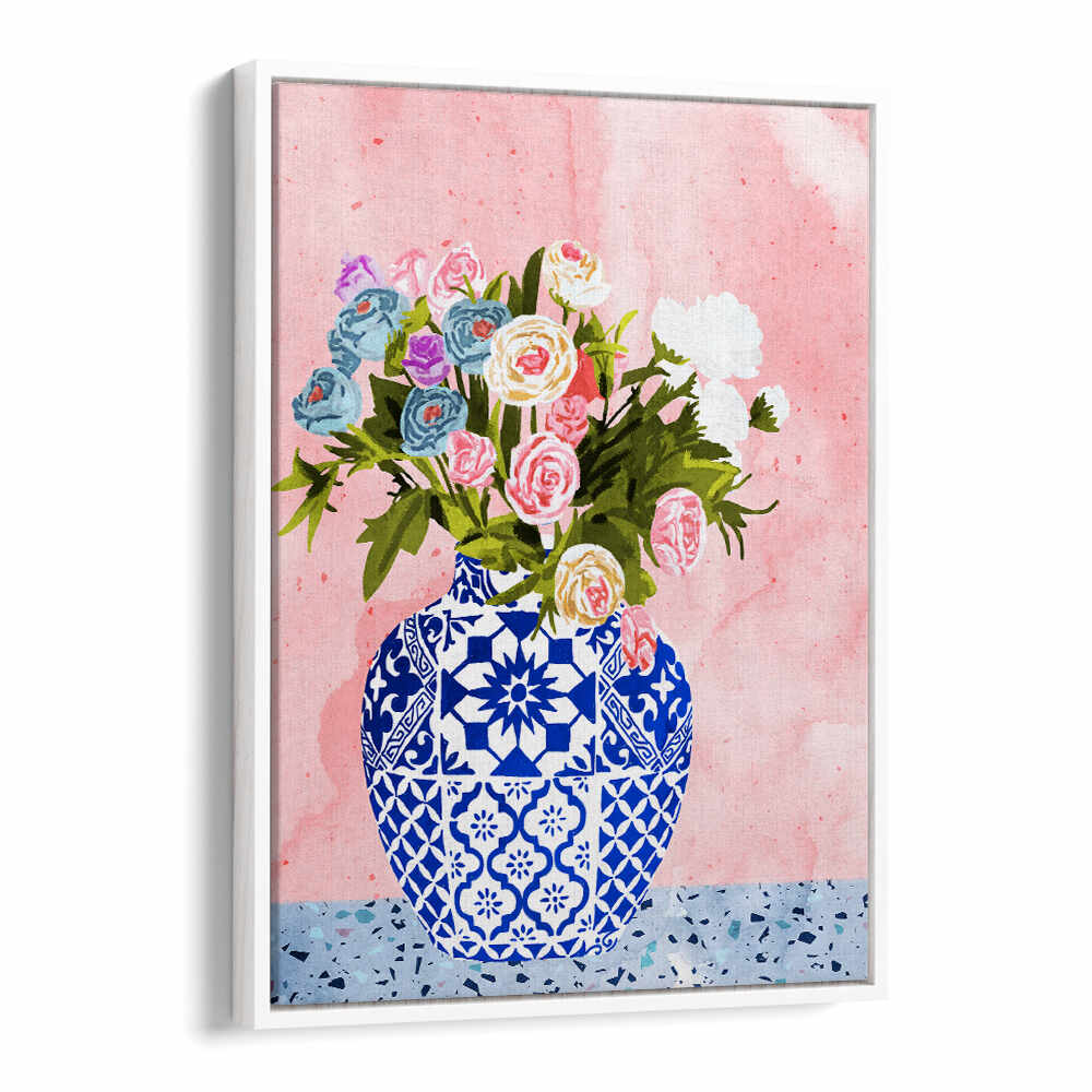 CERAMIC PLANTER , FLORAL FLOWER PAINTINGS