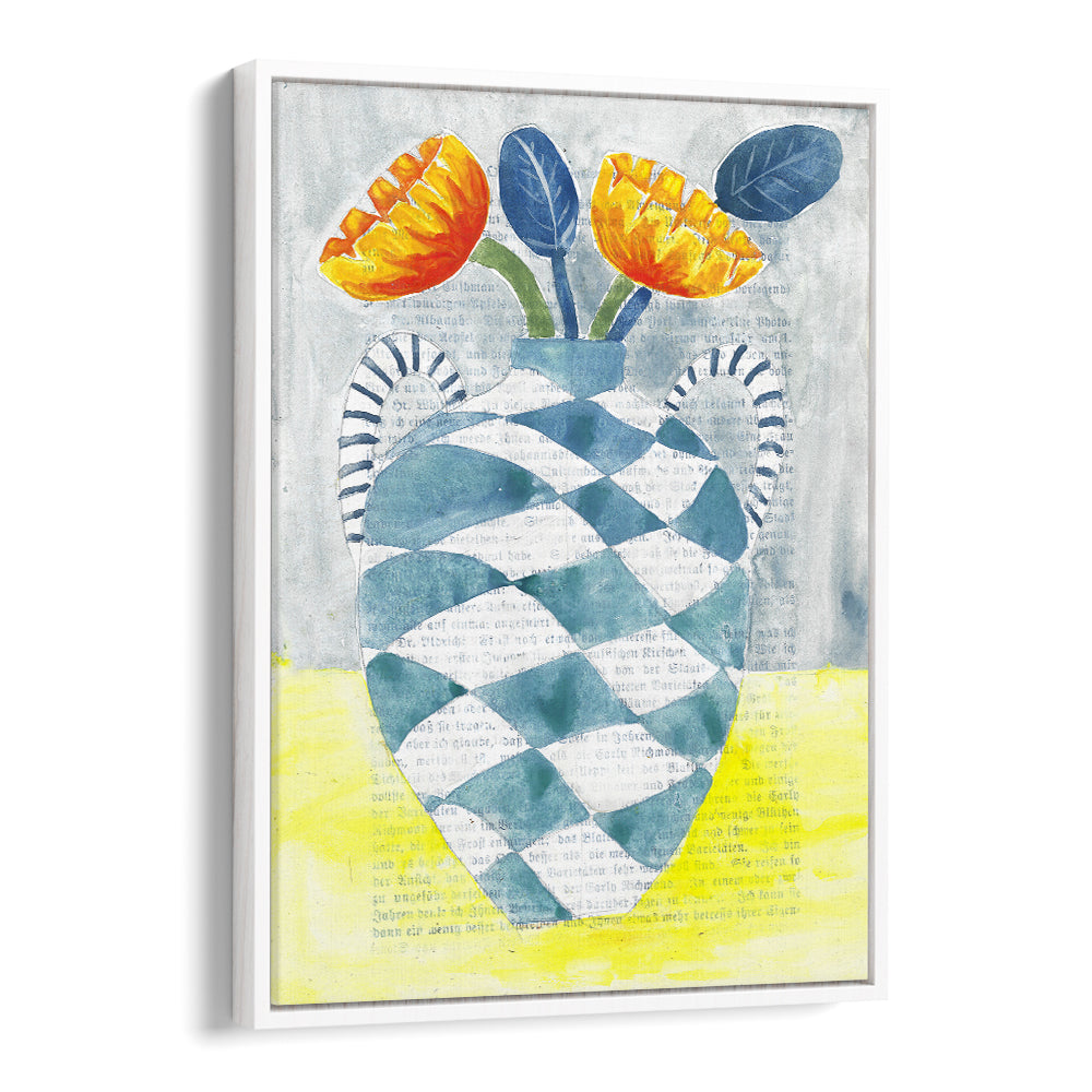 CHECKERED VASE ORANGE FLOWERS