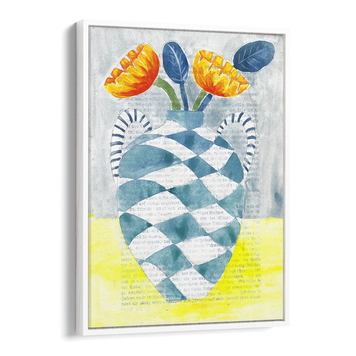 CHECKERED VASE ORANGE FLOWERS