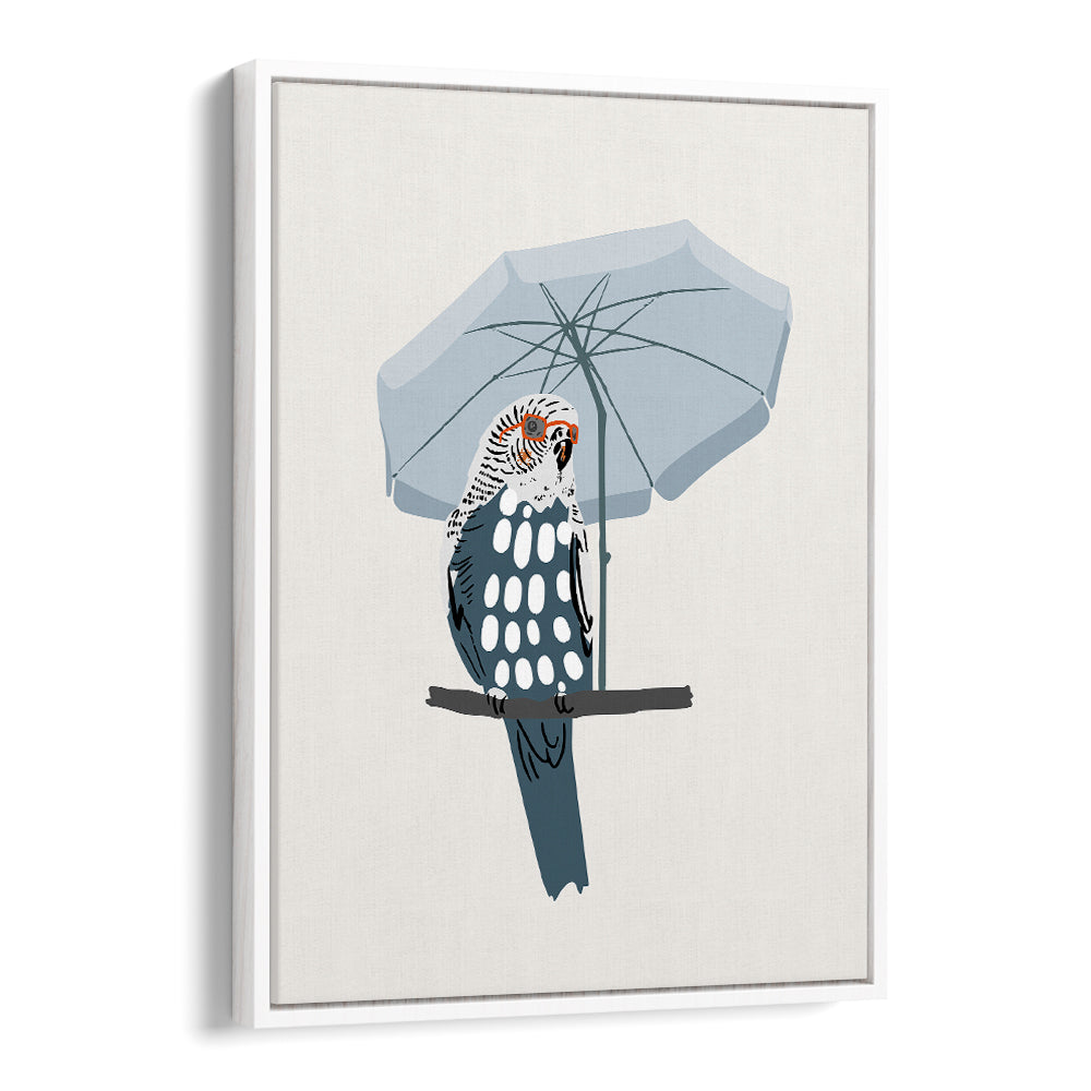 COOL BUDGIE UNDER UMBRELLA