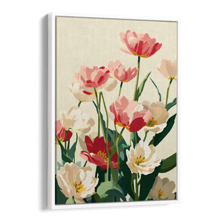 CORAL TULIPS IN BLOOM , FLORAL FLOWER PAINTINGS
