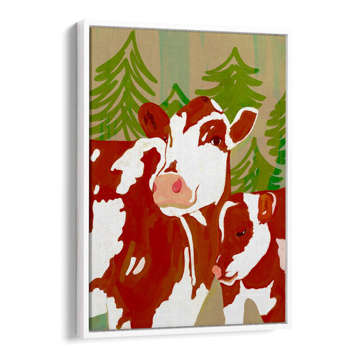 COW & CALF WOODLAND EMBRACE , ANIMAL PAINTINGS