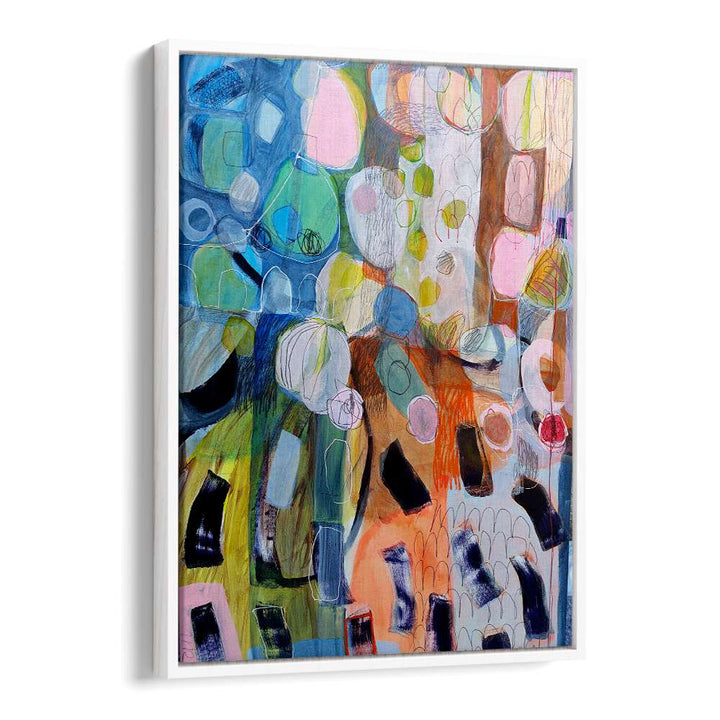 Colorful abstract acrylic painting, ELEMENTS ORGANISEES V, enhances any space with dynamic earth tones and unique brushwork.