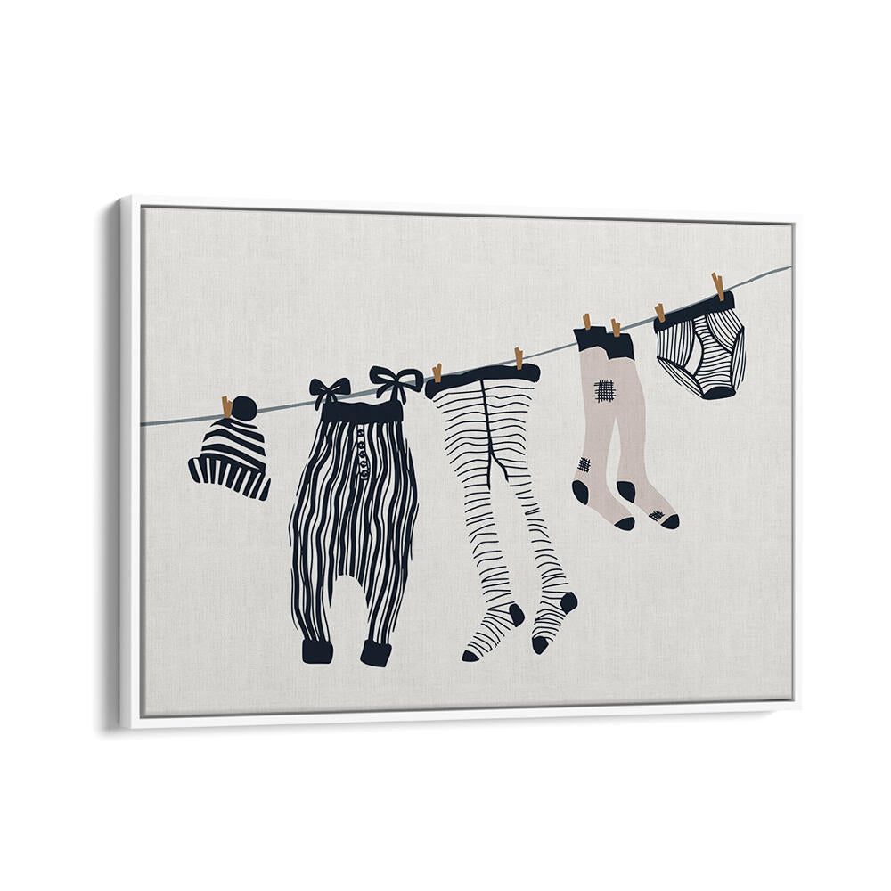 Charming LAUNDRY ROOM, KIDS ROOM PAINTINGS featuring playful clothes on a line, perfect for a whimsical child's space.