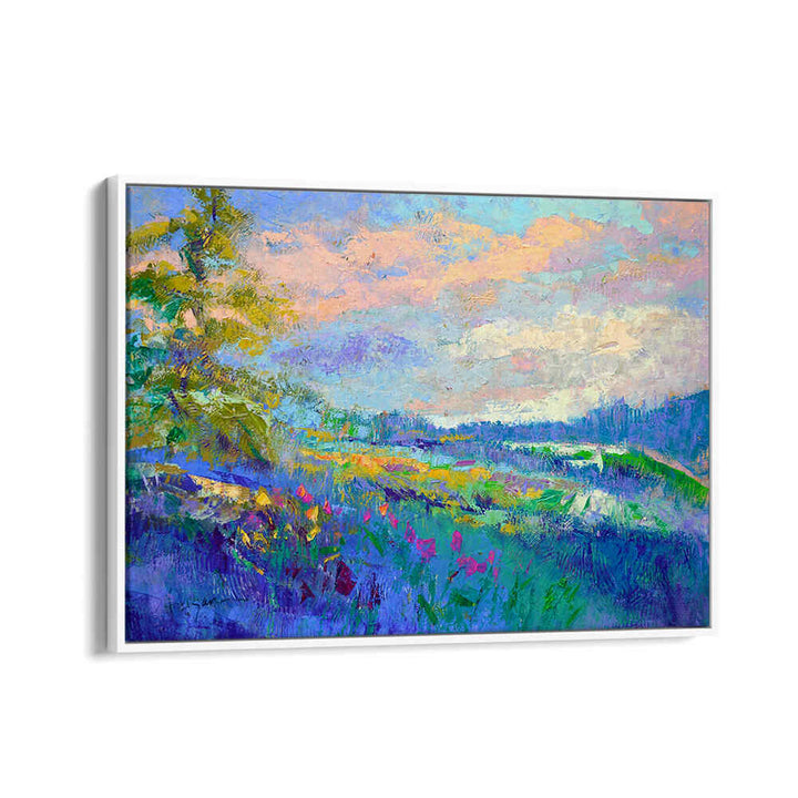 WhiteFloater Gallery IMPRESSIONIST , LANDSCAPE PAINTINGS - vibrant meadow with pastel sky and textured brushstrokes