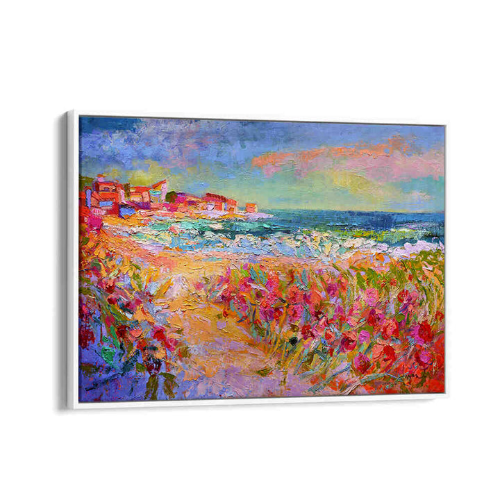 NATURE’S VIVID BEAUTY , LANDSCAPE PAINTINGS by WhiteFloater — vivid coastal landscape with blooming dunes and textured sea