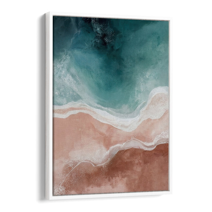 Serene abstract painting titled "QUIET SANDS AND GENTLE WAVES," perfect for coastal home decor.