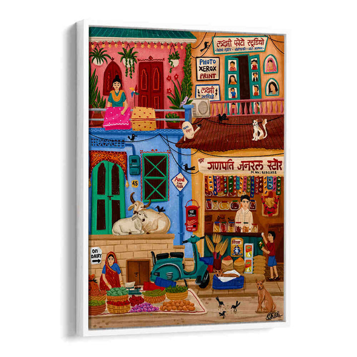 SABJI MARKET AND KIRANA STORE , INDIAN ART PAINTINGS