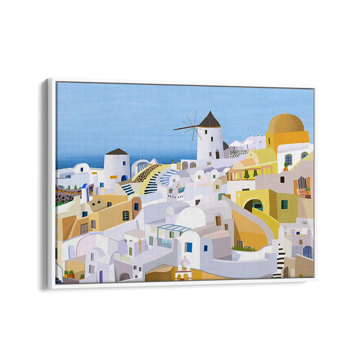 SANTORINI, YELLOW AND WHITE GREEK , TRAVEL POSTERS