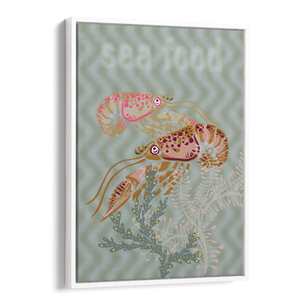 Colorful SEA FOOD V, BEACH PAINTINGS showcasing shrimp, perfect for enhancing coastal decor in any home.