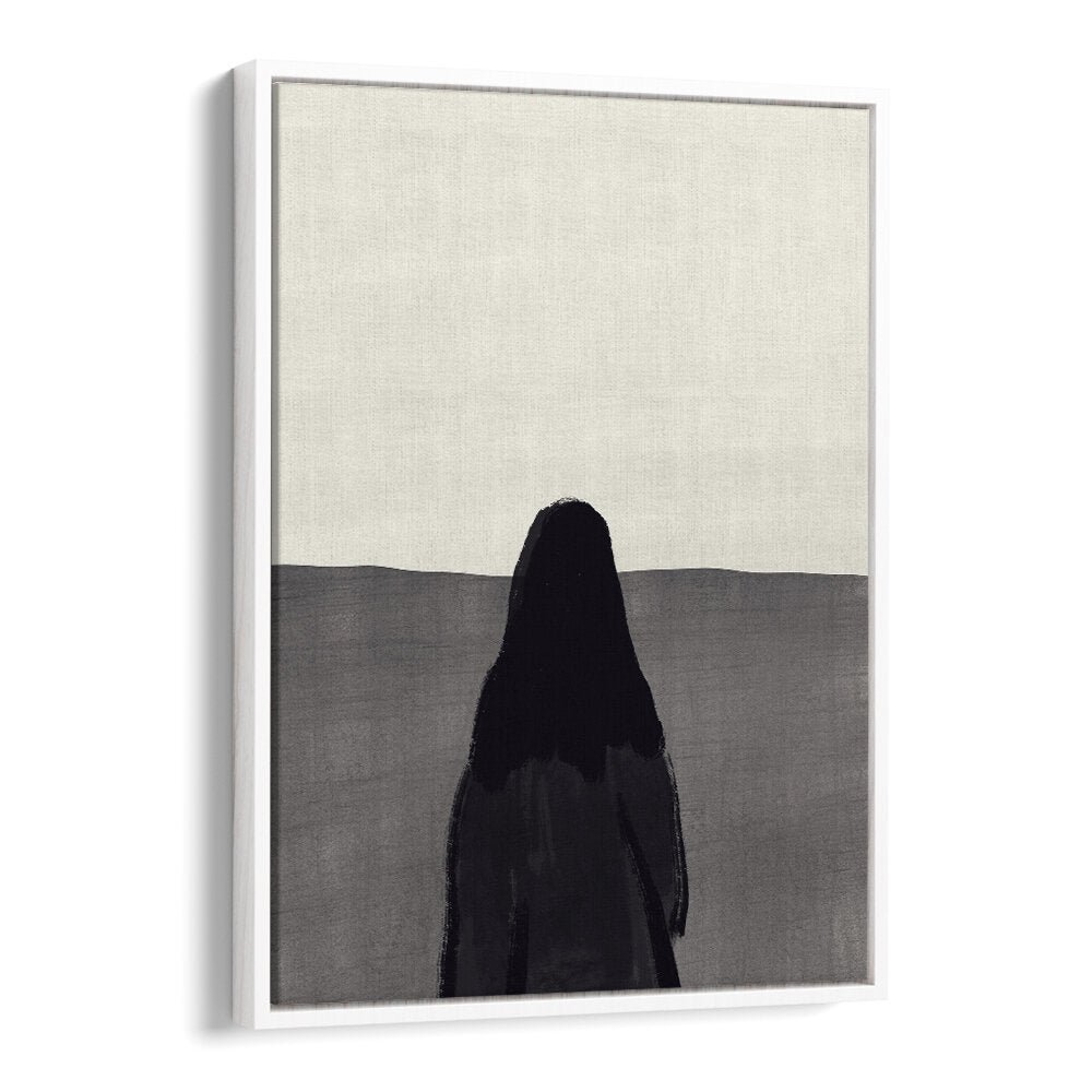 STANDING AGAINST A SERENE , ABSTRACT PAINTINGS