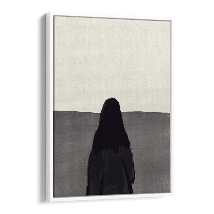 STANDING AGAINST A SERENE , ABSTRACT PAINTINGS