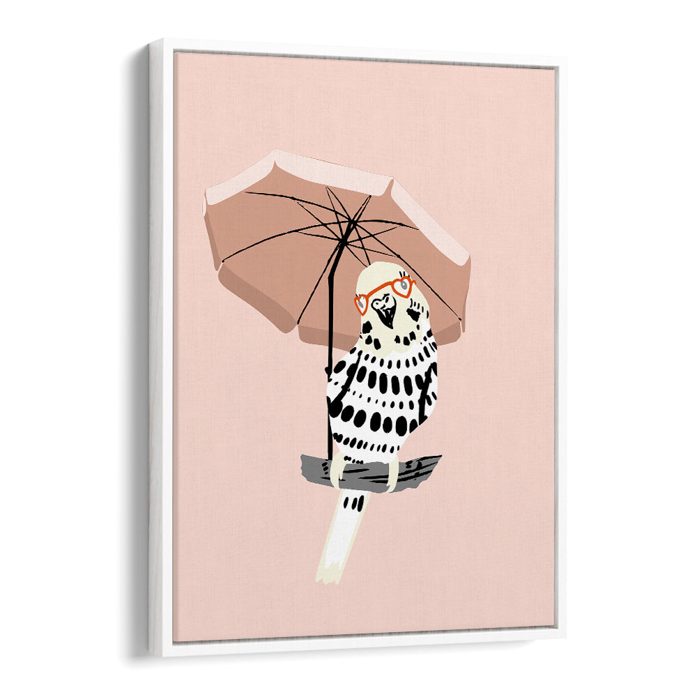 STYLISH BUDGIE UNDER UMBRELLA