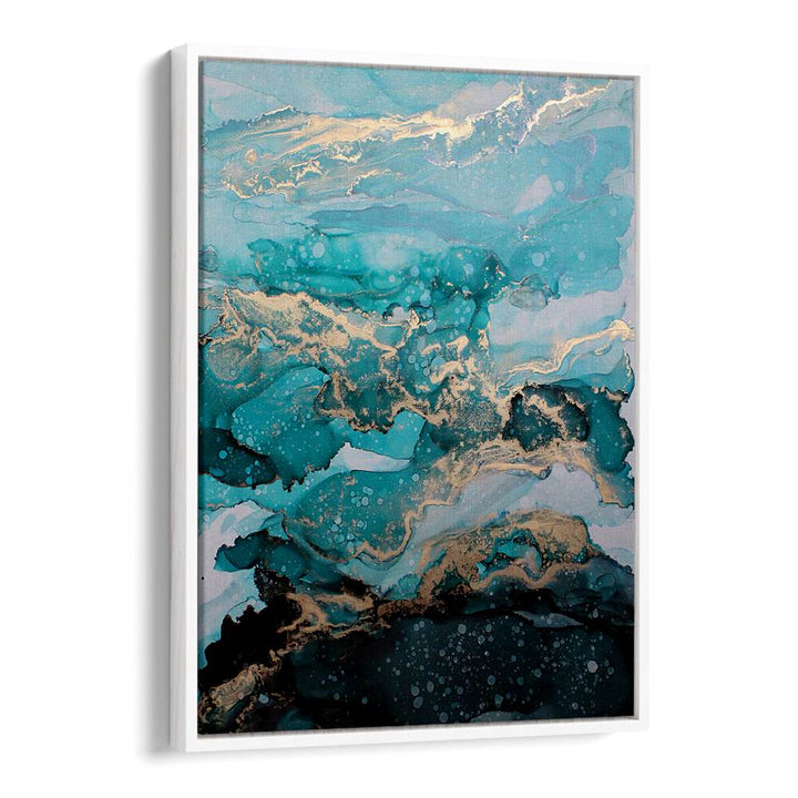 Stunning UNDER THE SEA, ABSTRACT PAINTINGS featuring vibrant blues and gold accents for a striking wall decor.