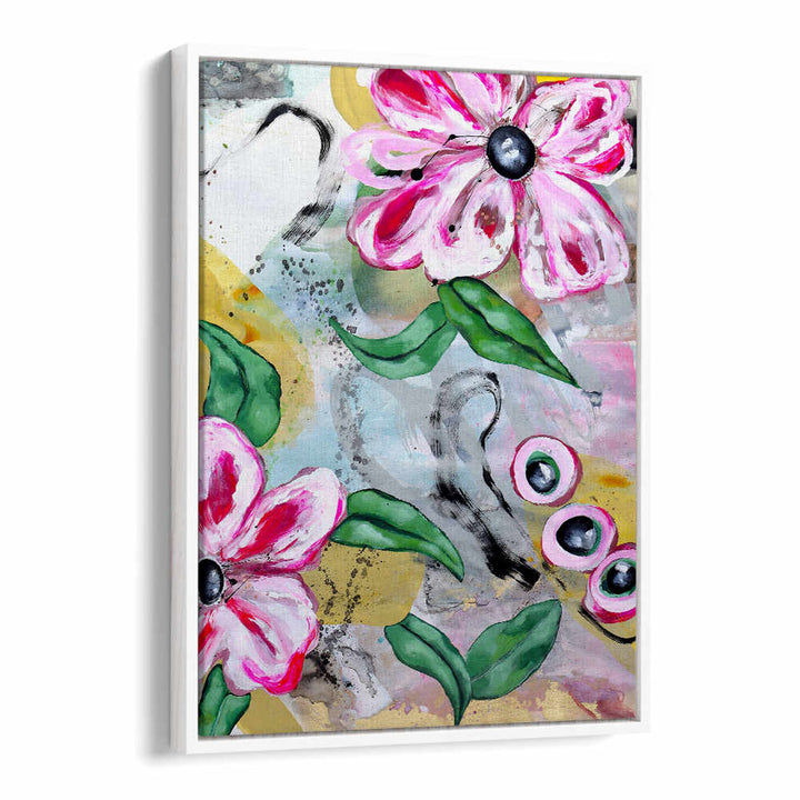 VIBRANT PINK FLOWERS AND GREEN LEAVES , FLORAL FLOWER PAINTINGS