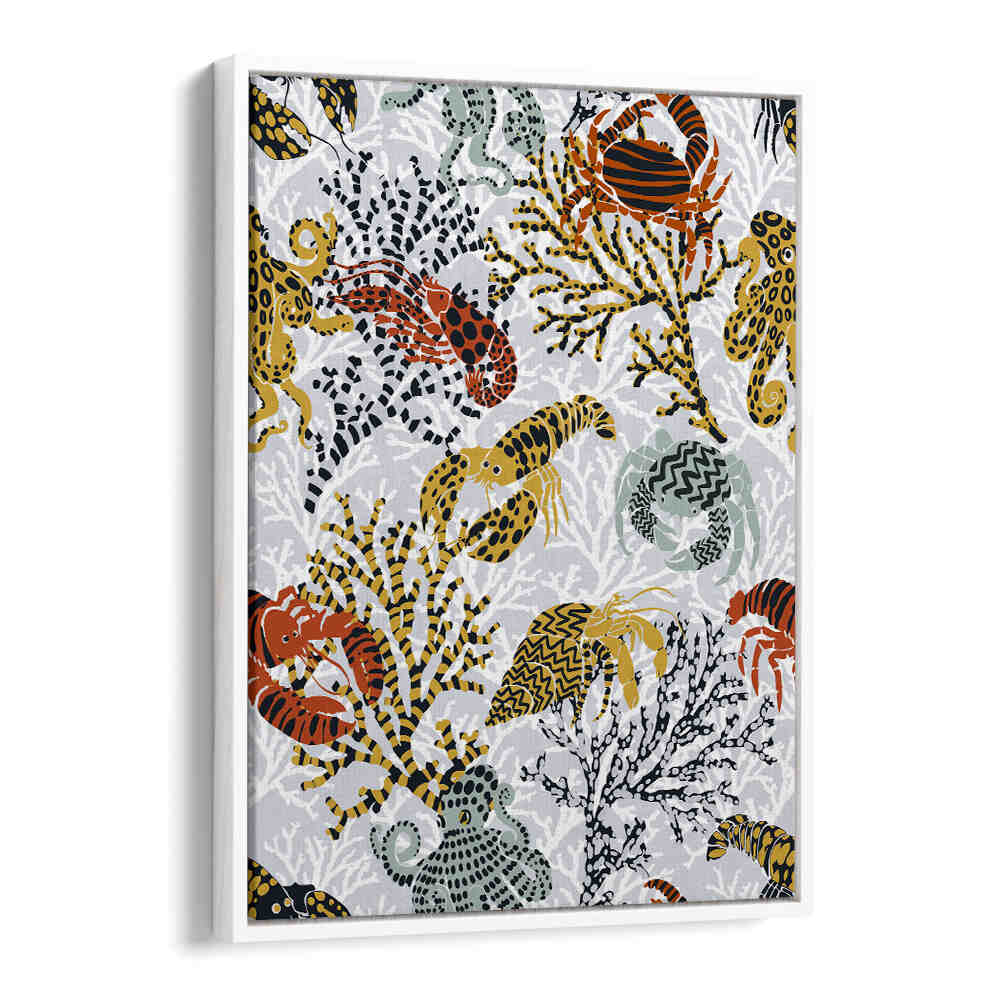Colorful coral patterns and sea life featured in VIBRANT CORAL REEF, BEACH PAINTINGS for a coastal vibe.