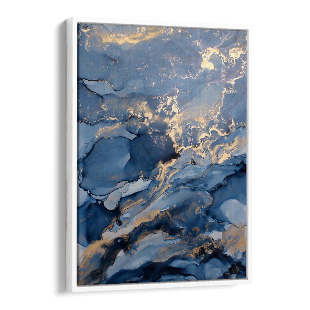 Elegant WAVES III, ABSTRACT PAINTINGS featuring rich blues and gold accents, perfect for modern decor.