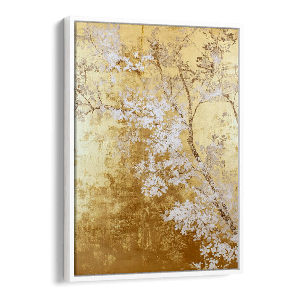 WHITE AND GOLD NATURE LANDSCAPE IV , FLORAL FLOWER PAINTINGS