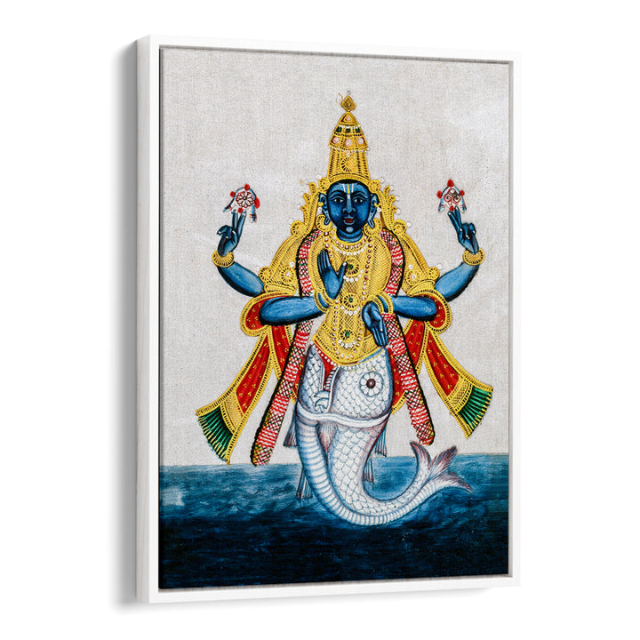 VISHNU IN HIS INCARNATION AS MATSYA , INDIAN ART PAINTINGS