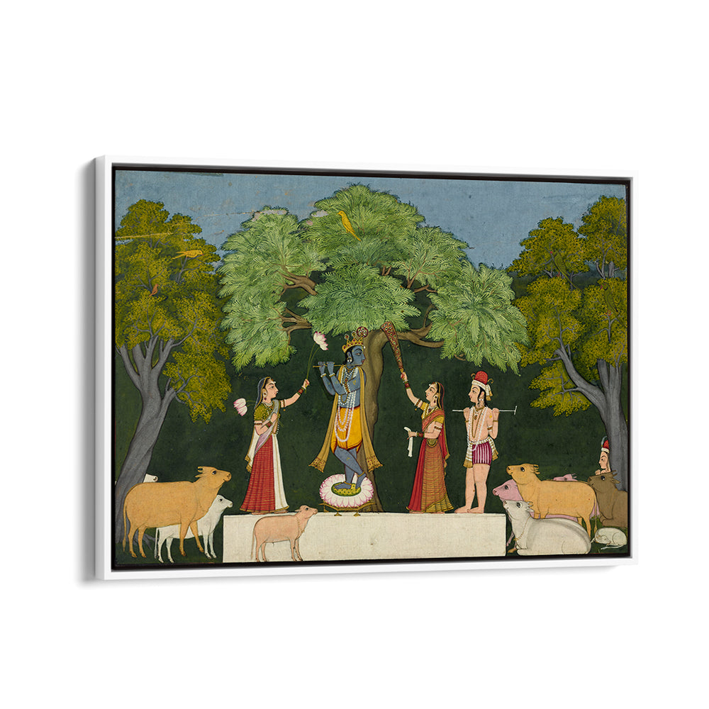 KRISHNA ENTERTAINS HIS COMPANIONS , INDIAN ART PAINTINGS