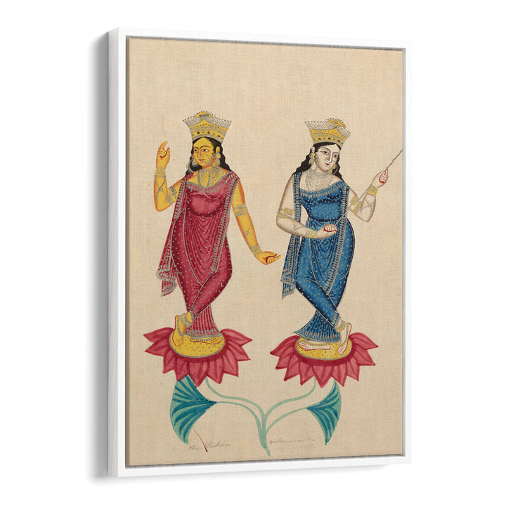TWO FEMALE DEITIES , INDIAN ART PAINTINGS