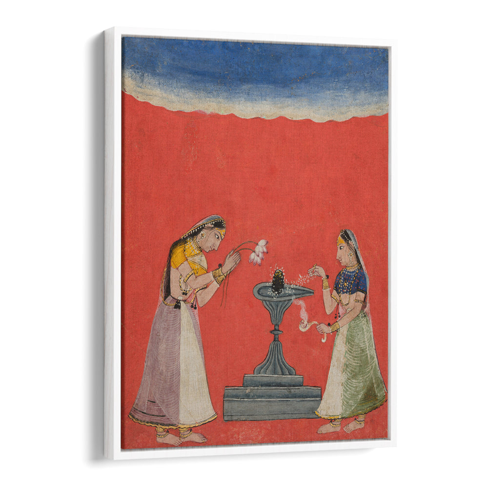 WOMEN WORSHIPPING A SHIVA LINGA , INDIAN ART PAINTINGS