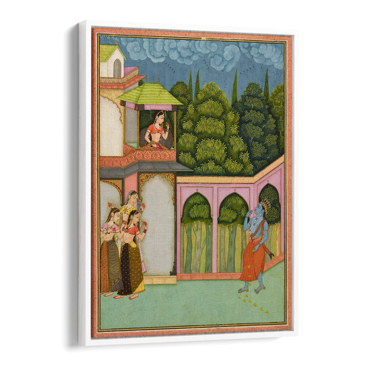 KRISHNA APPROACHES RADHA , INDIAN ART PAINTINGS
