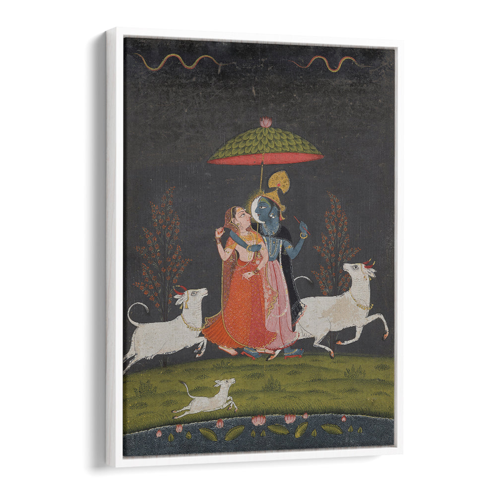 RADHA AND KRISHNA IN THE RAIN , INDIAN ART PAINTINGS