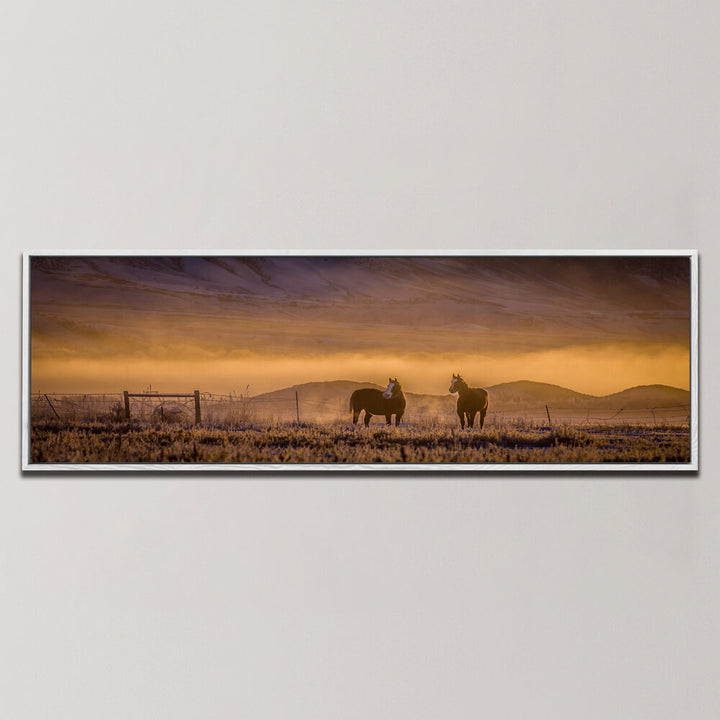 HORSES, MORNING MIST - IDAHO , PANORAMIC ART