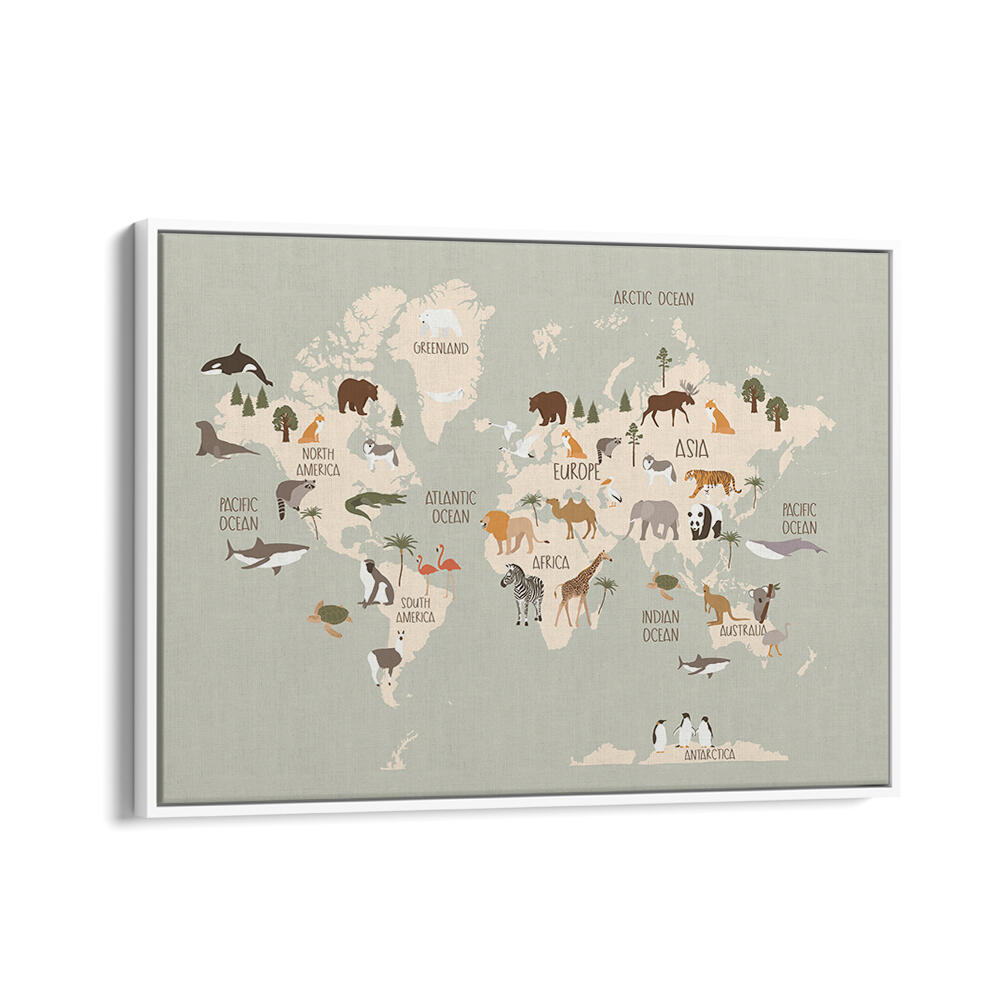 WILDLIFE WORLD MAP , KIDS ROOM PAINTINGS
