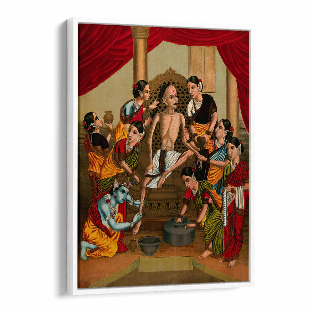 A HINDU ASCETIC IS BATHED AND HONOURED BY A SEVEN WOMEN AND KRISHNA. CHROMOLIT , INDIAN ART PAINTINGS