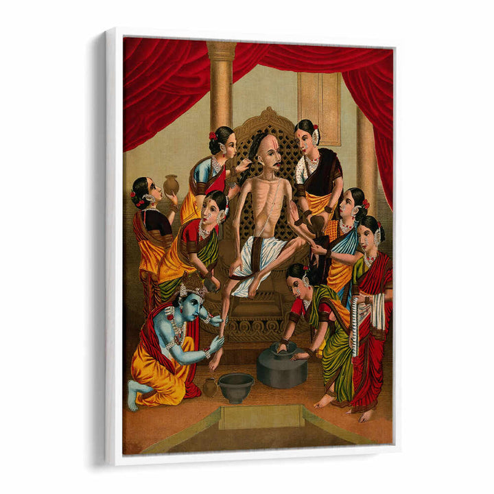 A HINDU ASCETIC IS BATHED AND HONOURED BY A SEVEN WOMEN AND KRISHNA. CHROMOLIT , INDIAN ART PAINTINGS