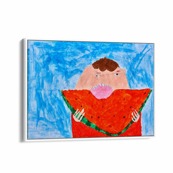 Colorful WATERMELON, KIDS ROOM PAINTINGS featuring a joyful child enjoying a slice, perfect for vibrant decor.