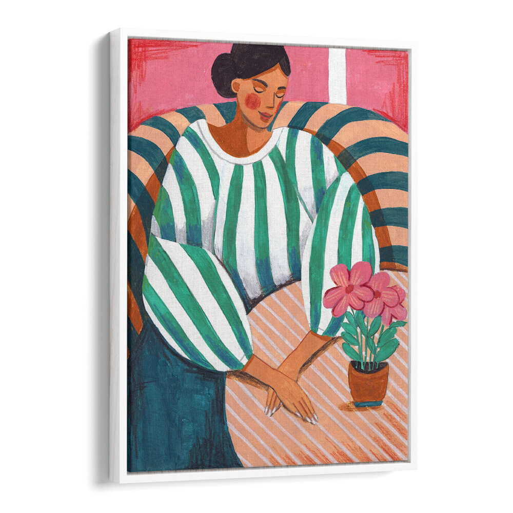 WOMAN IN STRIPES IN THOUGHT , PORTRAITS & FIGURATIVE ILLUSTRATIONS